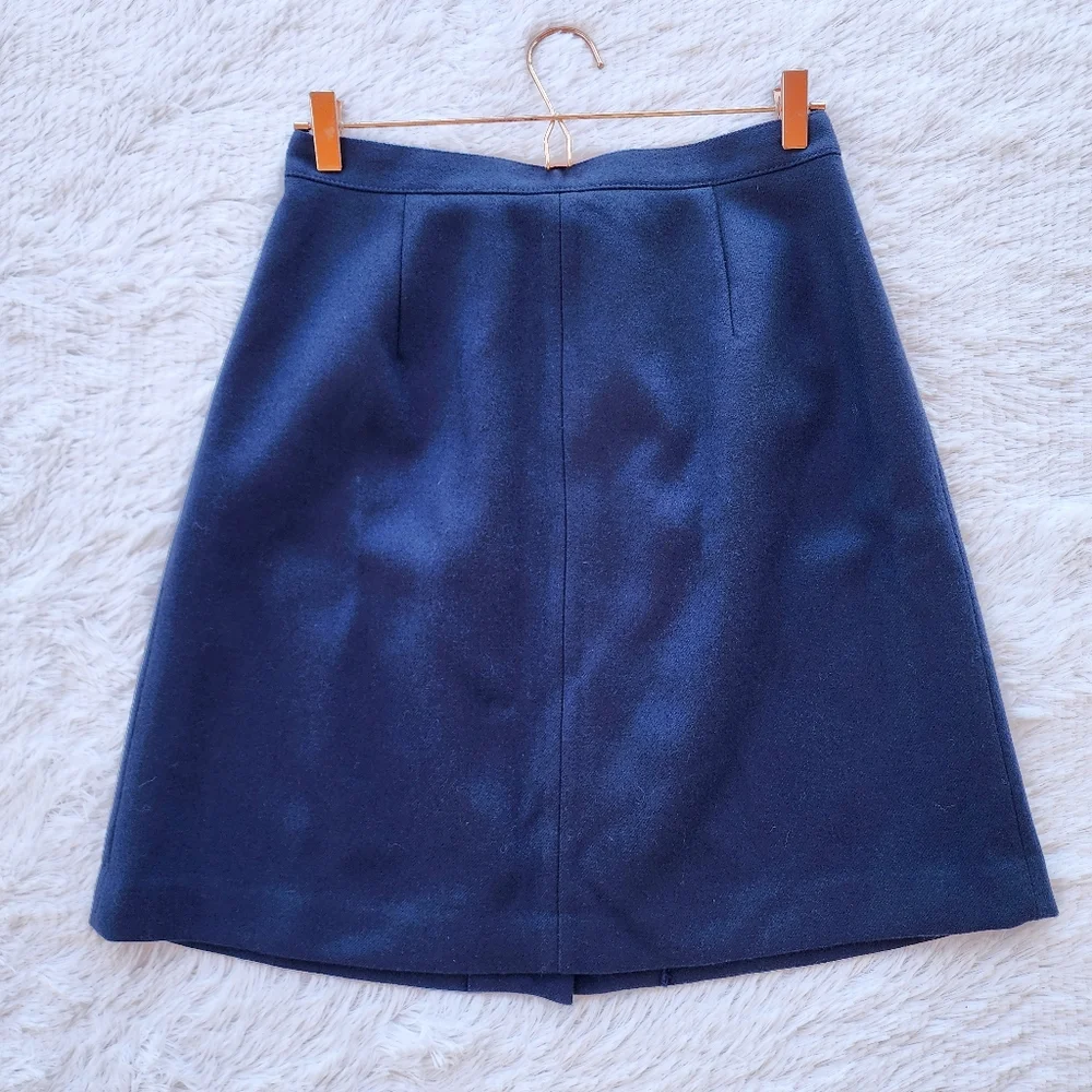 J. Crew Navy‎ Pleated Button Front A-line Wool Skirt
